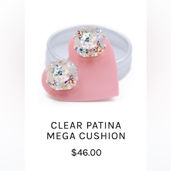 JoJo Loves You - Clear Patina Mega Cushion Stud Earrings Aurora Borealis - Picture 6 of 6